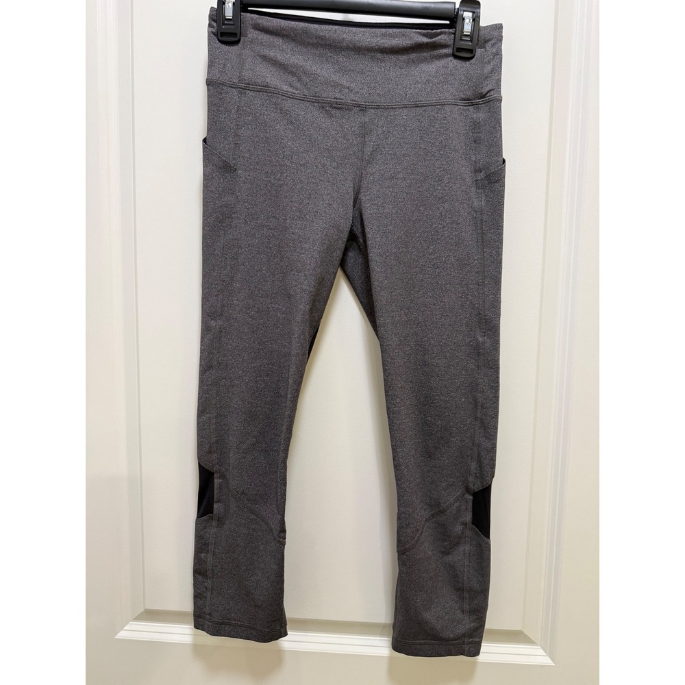 Lululemon Women's Crop Leggings Gray Black Mesh‎ Pocket Size 6